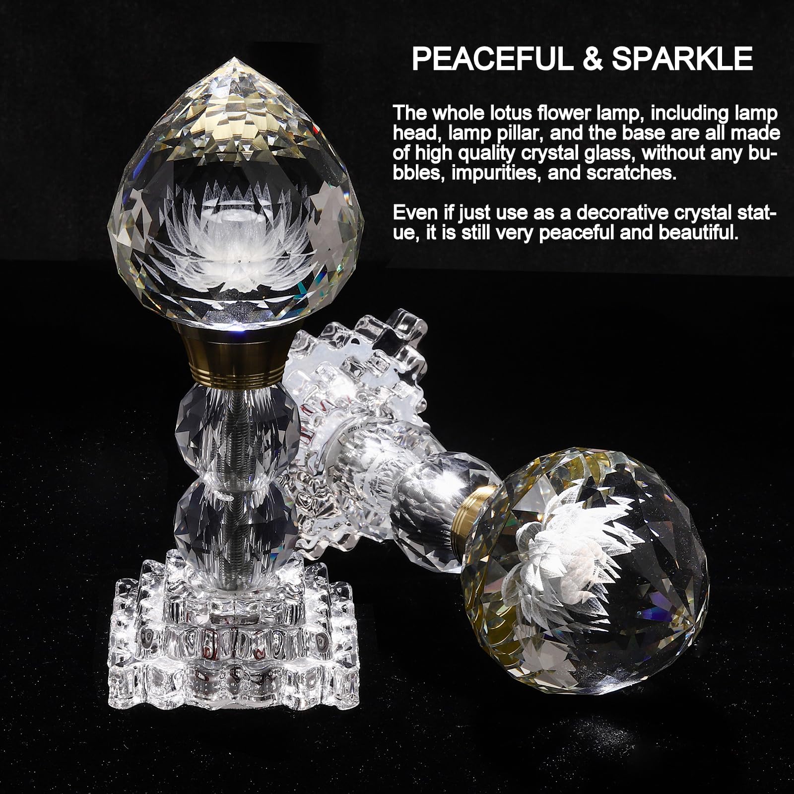 LED Crystal Lotus Flower Lamp – USB Powered Buddha Light for Worship, Prayer and Display,Lotus Flower Light for Bedroom, Buddhist Supplies,Shrine,Meditation Room 8’’ (Blooming Lotus)