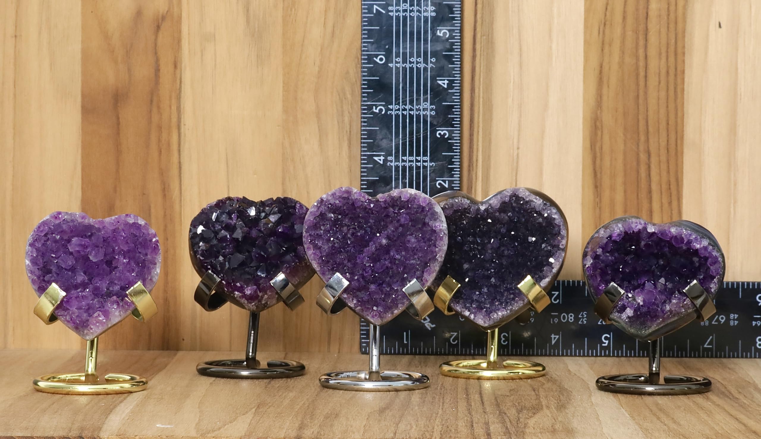 Hand-carved Amethyst Heart Cluster with Stand, Natural Raw Crystal Heart Stone 1–7 Inch tall (50g–1200g), Reiki Healing Gemstone, Love, spiritual Valentine Gift. (200-350 Grams-1.5 to 2.5" tall)