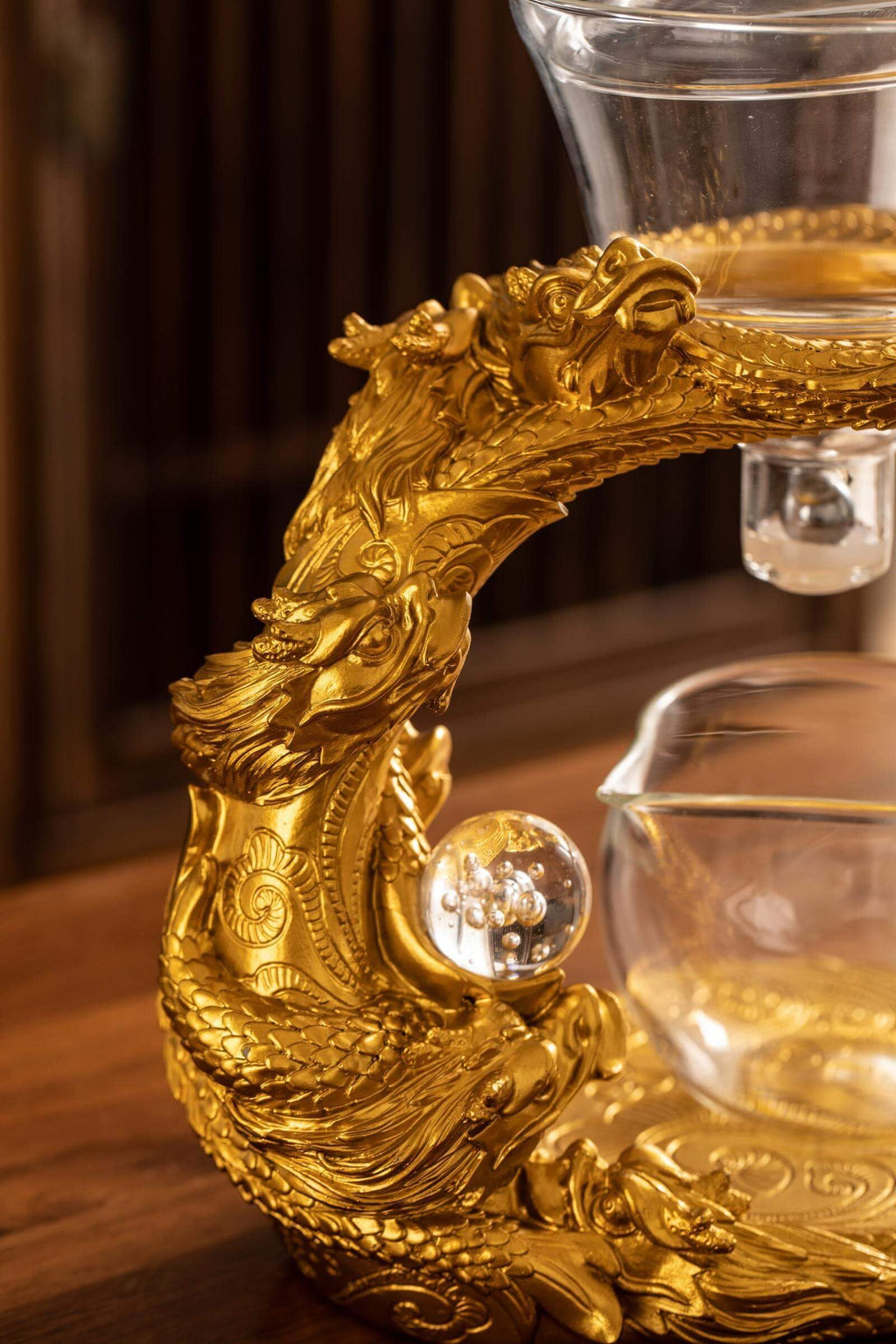 Glass Teapot Set with Infuser Semi Automatic Dragon Tea Set with 6 Small Cups (red golden dragon-b)