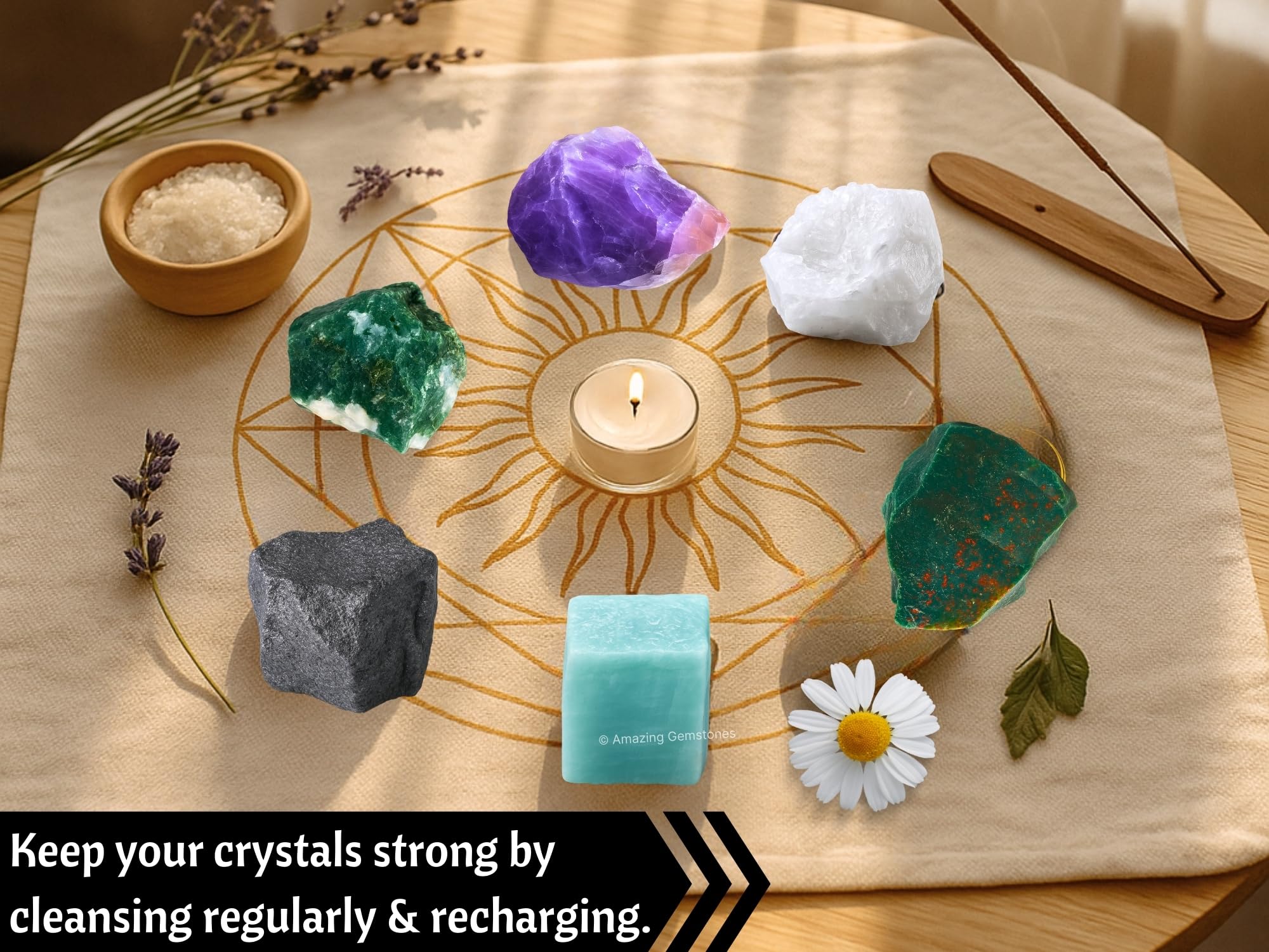 Amazing Gemstone Crystals for House Protection Manifestation, Set of 6 Amethyst, Scolecite, Shungite, Black Tourmaline, Selenite and Moss Agate Healing Crystals and Stones