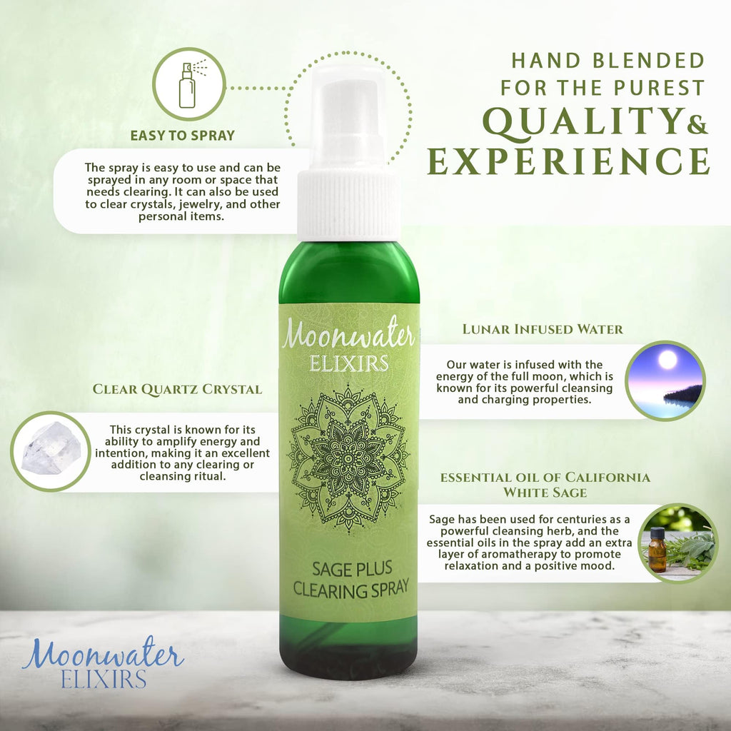 White Sage Smudge Spray for Spiritual Cleansing & Aura Protection, Sage Mist for Cleansing Negative Energy & Protection, Home & Meditation, Clear Quartz Reiki Energized Aromatherapy Room Spray - 4oz