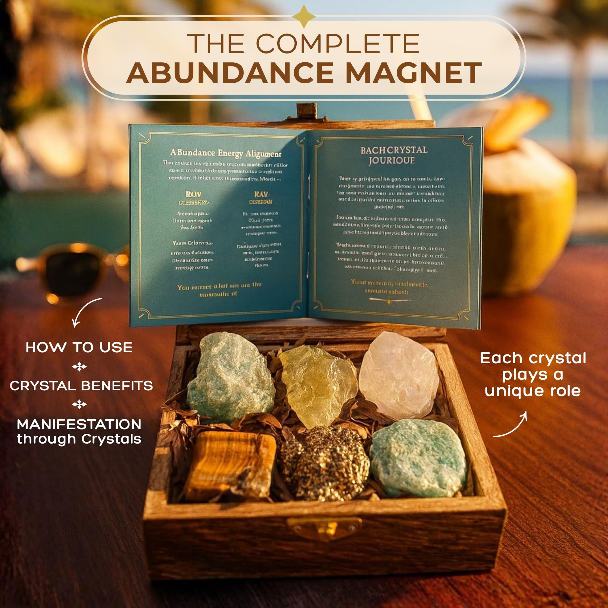 Anima Premium Protection Healing Crystals Set for Energy Shielding - Large Raw Obsidian, Black Tourmaline, Labradorite, Smoky Quartz & Selenite Bar - Wooden Gift Box and Guide Booklet Included