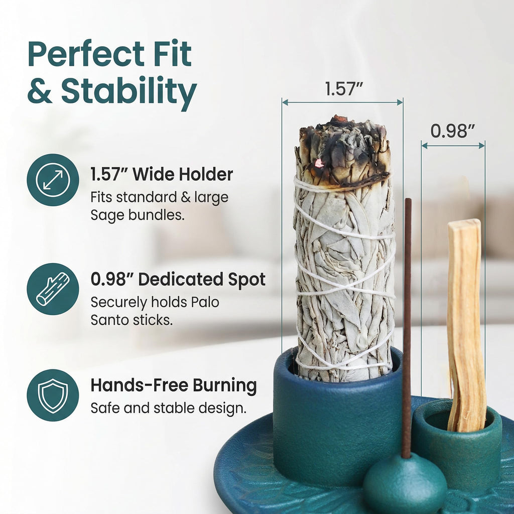 Handmade Ceramic Incense Burner for Palo Santo Incense Sticks, 4 in 1 Multi-Purpose Sage Holder for Burning, Ash Catcher Tray for Meditation Yoga Room (Golden)