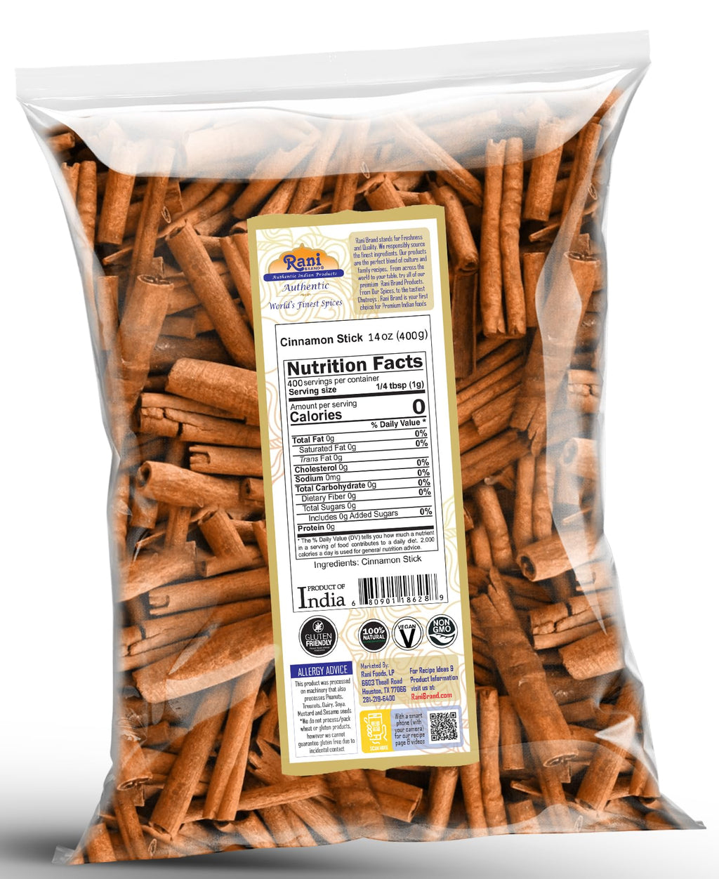 Rani Cinnamon Sticks 7oz (200g) - 36-44 Sticks - Strong Aroma, Perfect for Baking, Cooking & Beverages | 3+ Inches Length - Cassia Saigon Cinnamon from Vietnam | Kosher