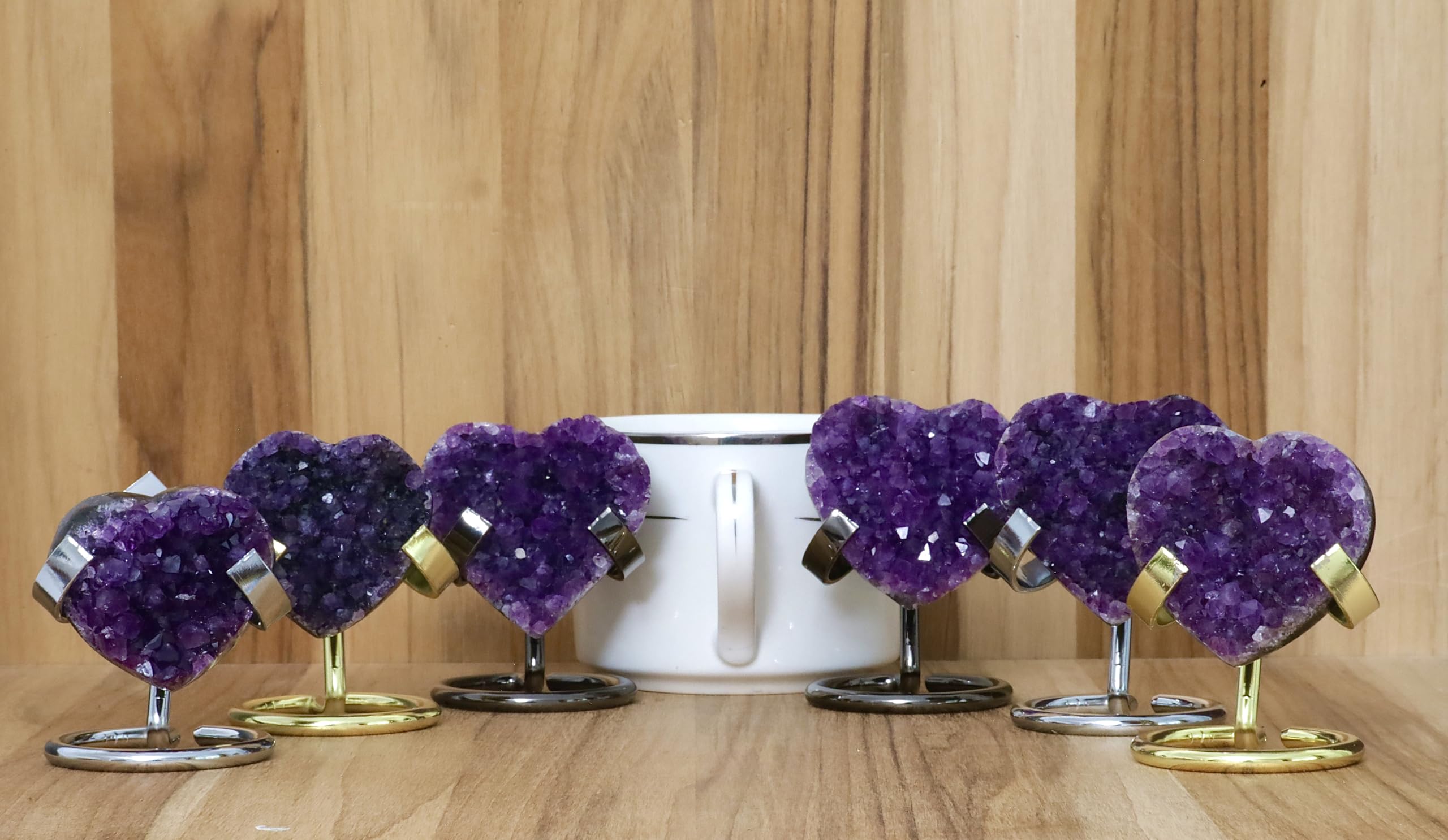 Hand-carved Amethyst Heart Cluster with Stand, Natural Raw Crystal Heart Stone 1–7 Inch tall (50g–1200g), Reiki Healing Gemstone, Love, spiritual Valentine Gift. (200-350 Grams-1.5 to 2.5" tall)
