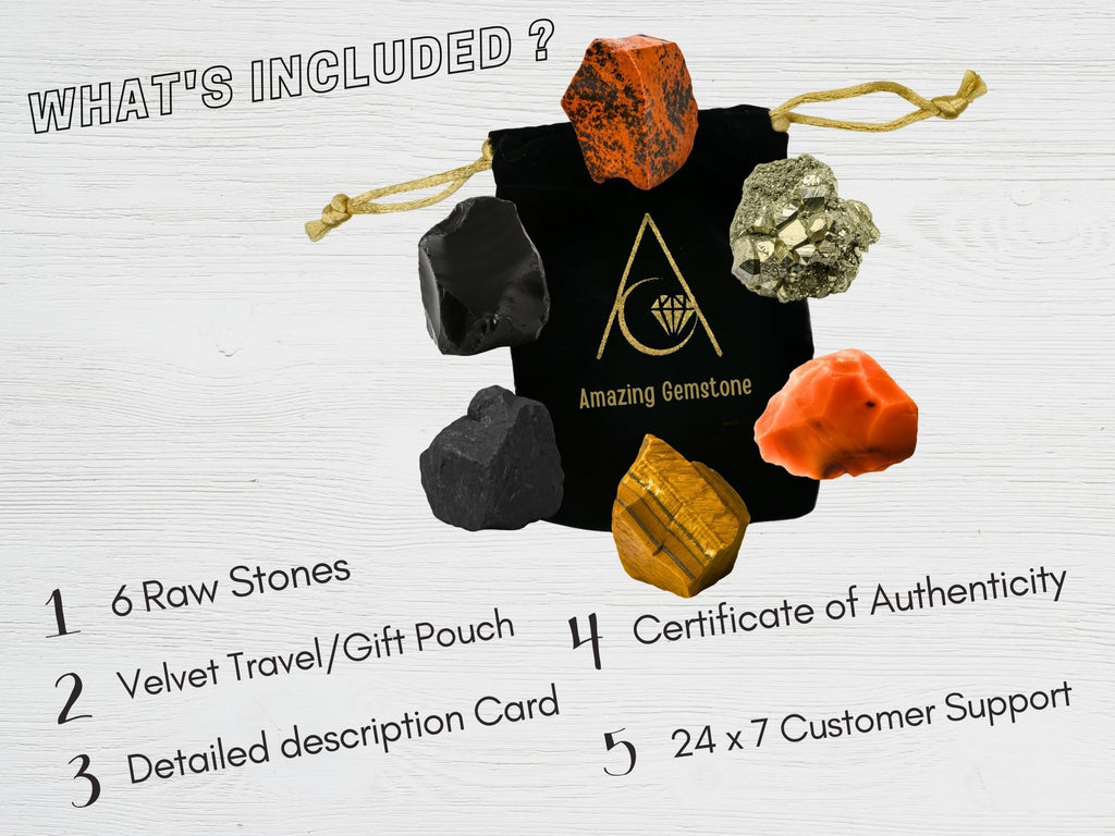 Amazing Gemstone Crystals for House Protection Manifestation, Set of 6 Amethyst, Scolecite, Shungite, Black Tourmaline, Selenite and Moss Agate Healing Crystals and Stones