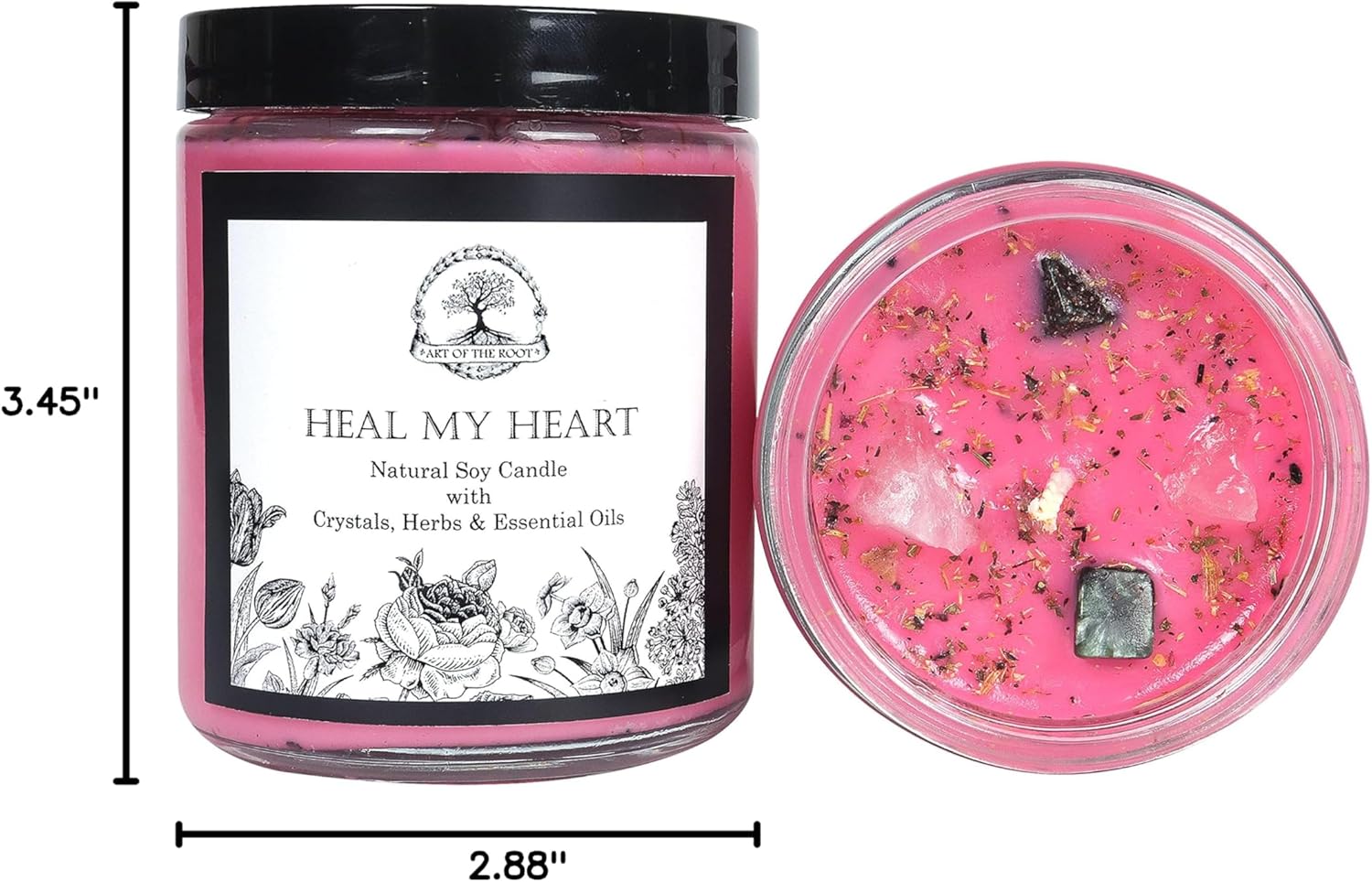 Heal My Heart Soy Affirmation Candle | 9 oz with Rose Quartz & Seraphinite Crystals, Herbs and Essential Oils | Sadness, Loss & Heartache | Wiccan, Pagan, Magick, Spirituality