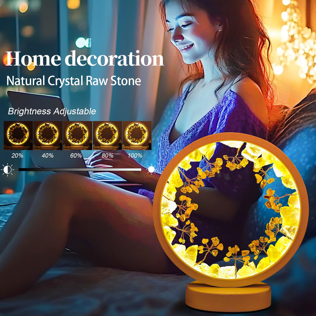 Runyangshi Amethyst Night Lamp 8.6" Natural Healing Crystal Bedside Lamp USB Port 3 Colours Dimming Mode Bedroom Lamp Suitable Night Light for Living Room Bedroom Office Home Decor Ideal Gift