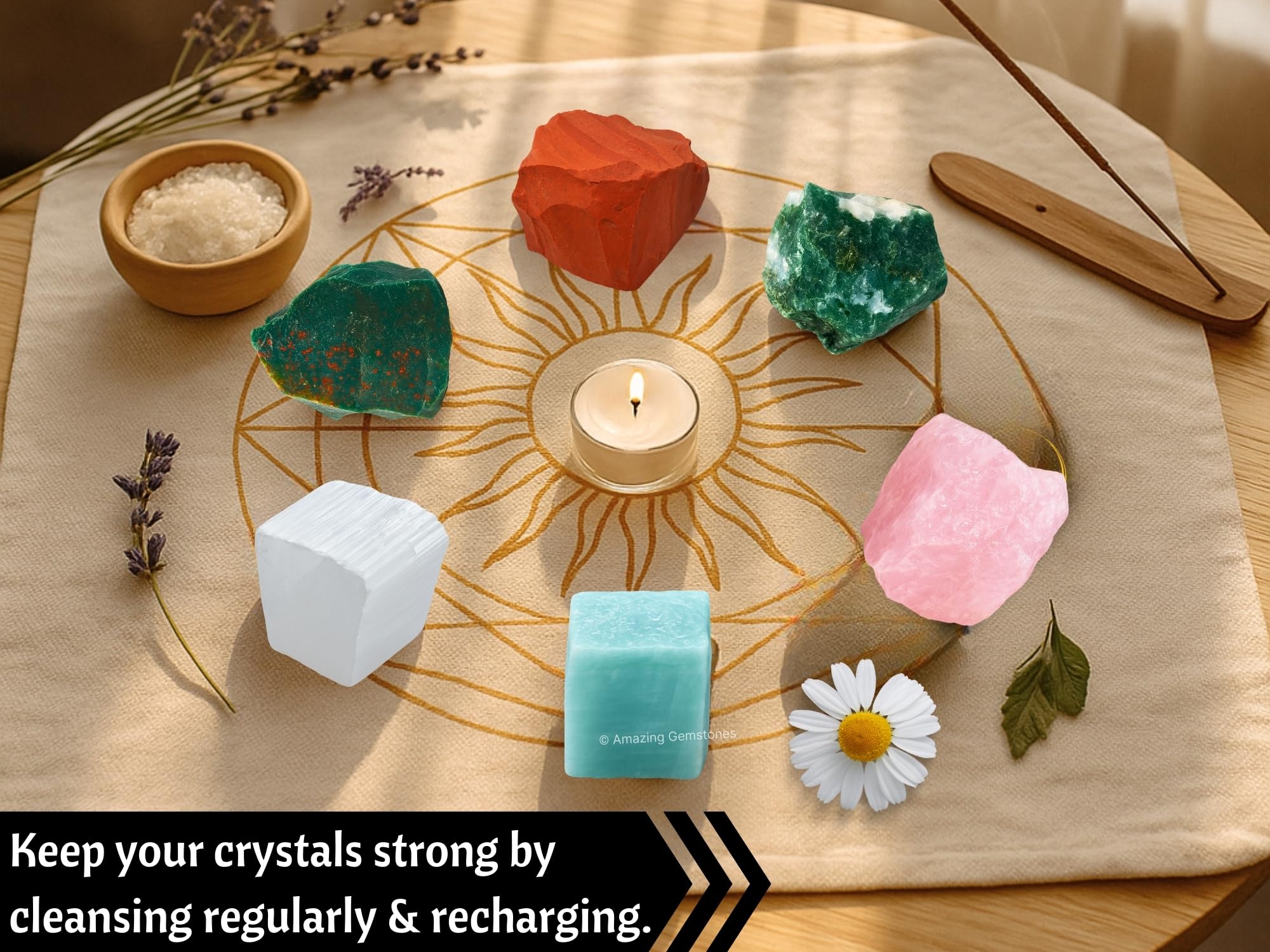 Amazing Gemstone Crystals for House Protection Manifestation, Set of 6 Amethyst, Scolecite, Shungite, Black Tourmaline, Selenite and Moss Agate Healing Crystals and Stones