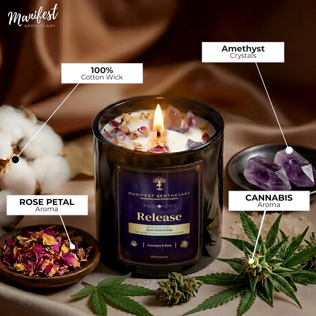 Aromatherapy Scented Candle for Women & Men - Infused with Rose Petals, Cannabis, & Amethyst Crystals - 100% Cotton Wick, 50 Hrs Burn Time & 10.5 Oz Hand-Poured Soy Candle for Relaxation & Mindfulness