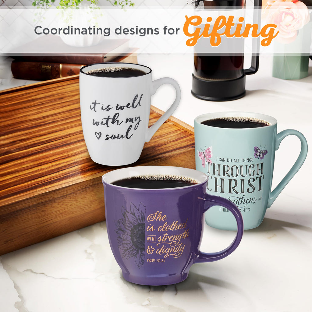 Christian Art Gifts Inspirational Ceramic Coffee & Tea Scripture Mug for Women: All Things are Possible Encouraging Bible Verse, Cute Microwave & Dishwasher Safe Drinkware, White & Pink Floral, 12 oz.