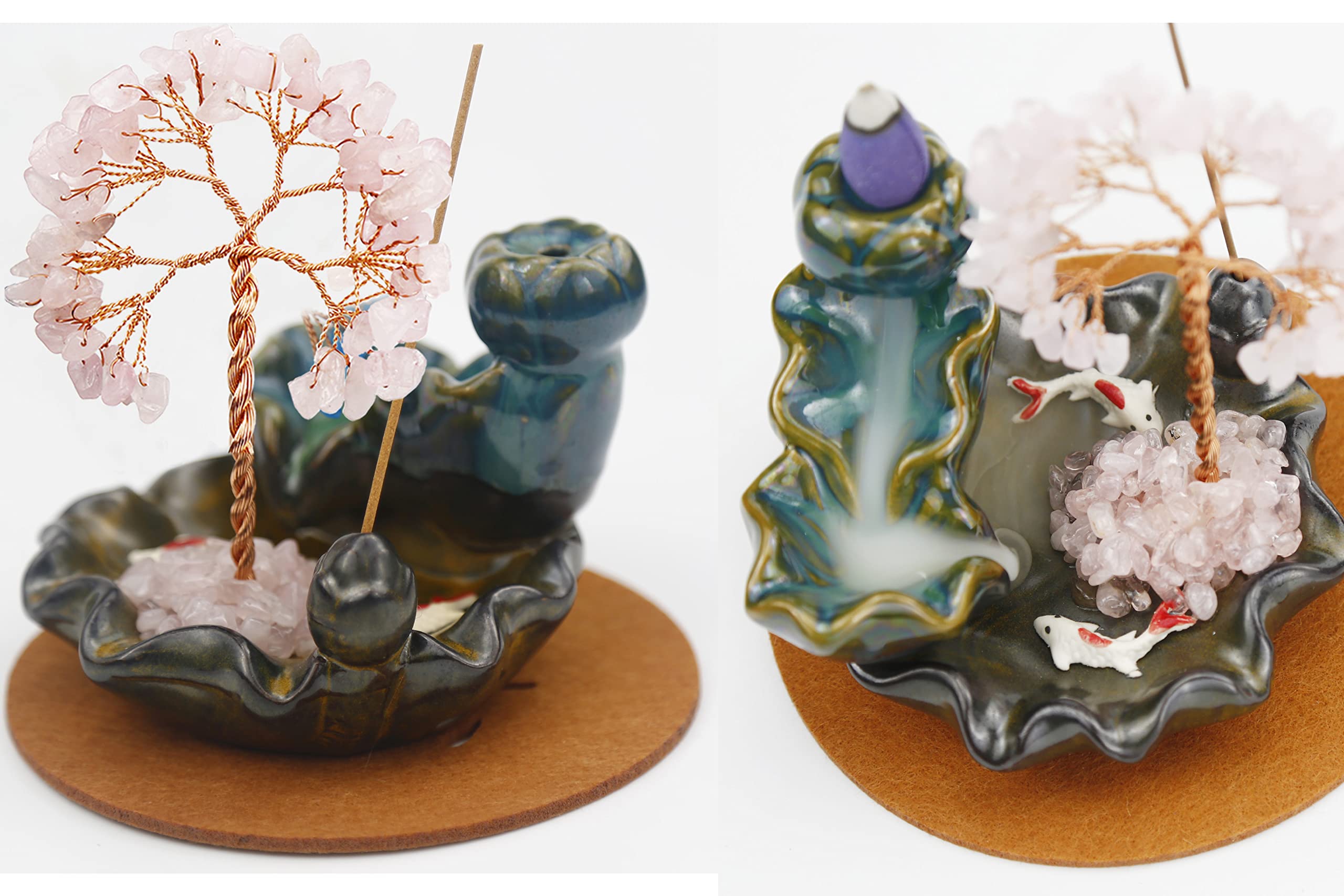 Waterfall Burner, Crystal Tree Backflow Incense Holder, with 30 Incense Cones, 30 Incense Stick, 1 Healing Crystal Necklace, Aromatherapy Anxiety Relief Items, Mom Gifts for Christmas