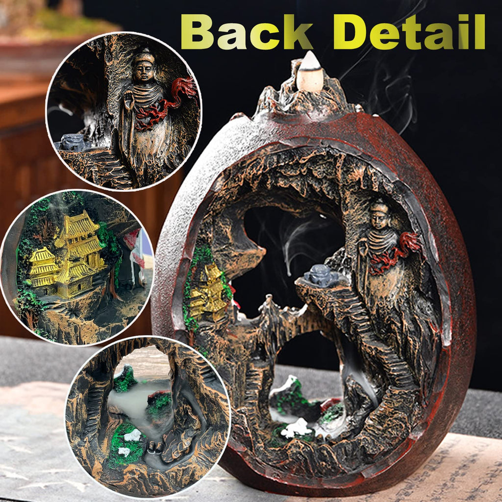 Mountain Waterfall Incense Burner，Backfall Incense Holder River, Incense Falls Meditation Decor for Room with Upgrade Incense Cones and Accessories (5in1 Palo Santo)