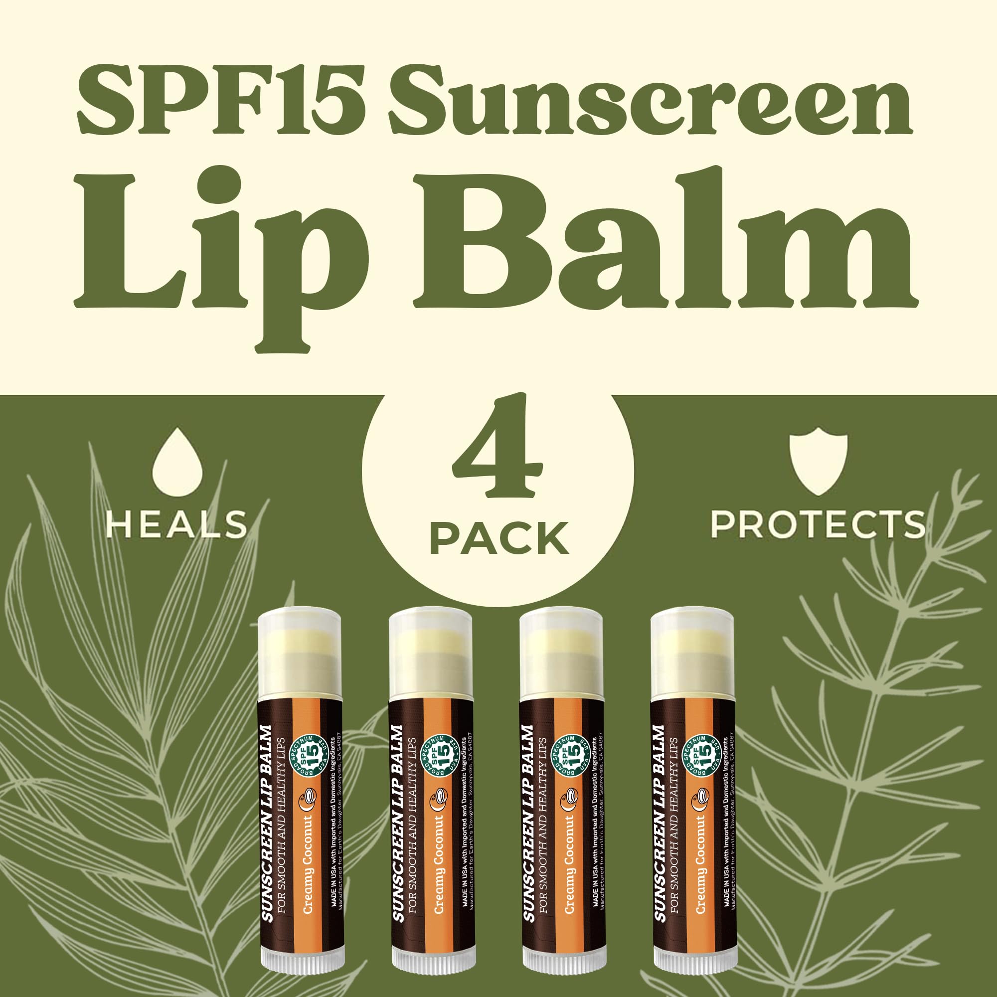 Earth's Daughter USDA Organic Lip Balm 6-Pack - Fruit Flavors, Beeswax, Coconut Oil, Vitamin E - Best Lip Repair Chapstick for Dry Cracked Lips - Moisturizing Lip Care