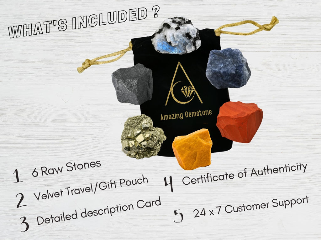 Amazing Gemstone Crystals for House Protection Manifestation, Set of 6 Amethyst, Scolecite, Shungite, Black Tourmaline, Selenite and Moss Agate Healing Crystals and Stones