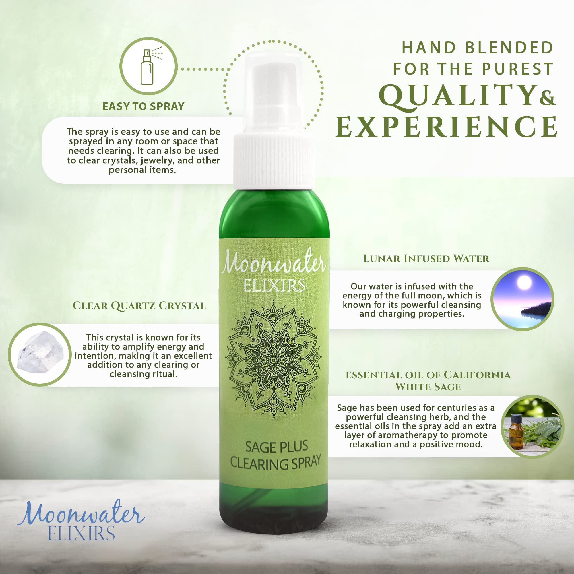 White Sage Smudge Spray for Spiritual Cleansing & Aura Protection, Sage Mist for Cleansing Negative Energy & Protection, Home & Meditation, Clear Quartz Reiki Energized Aromatherapy Room Spray - 4oz