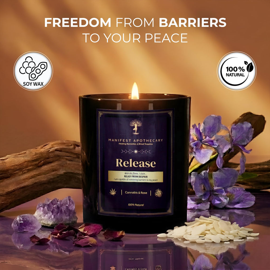 Aromatherapy Scented Candle for Women & Men - Infused with Rose Petals, Cannabis, & Amethyst Crystals - 100% Cotton Wick, 50 Hrs Burn Time & 10.5 Oz Hand-Poured Soy Candle for Relaxation & Mindfulness