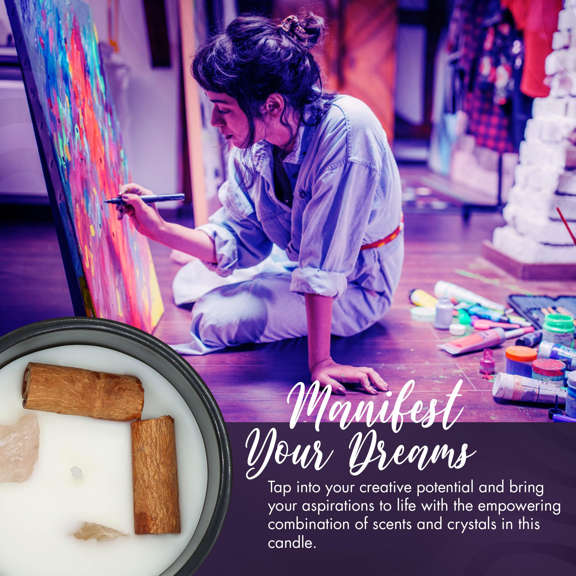 Aromatherapy Scented Candle for Women & Men - Infused with Rose Petals, Cannabis, & Amethyst Crystals - 100% Cotton Wick, 50 Hrs Burn Time & 10.5 Oz Hand-Poured Soy Candle for Relaxation & Mindfulness