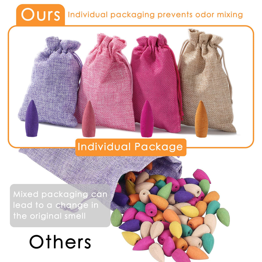 120 Pcs Large Backflow Incense Cones, 4 Mixed Natural Incense Waterfall, Sandalwood Rose Lavender Sakura for Backflow Incense Burner, Relaxation Meditation Yoga Gift