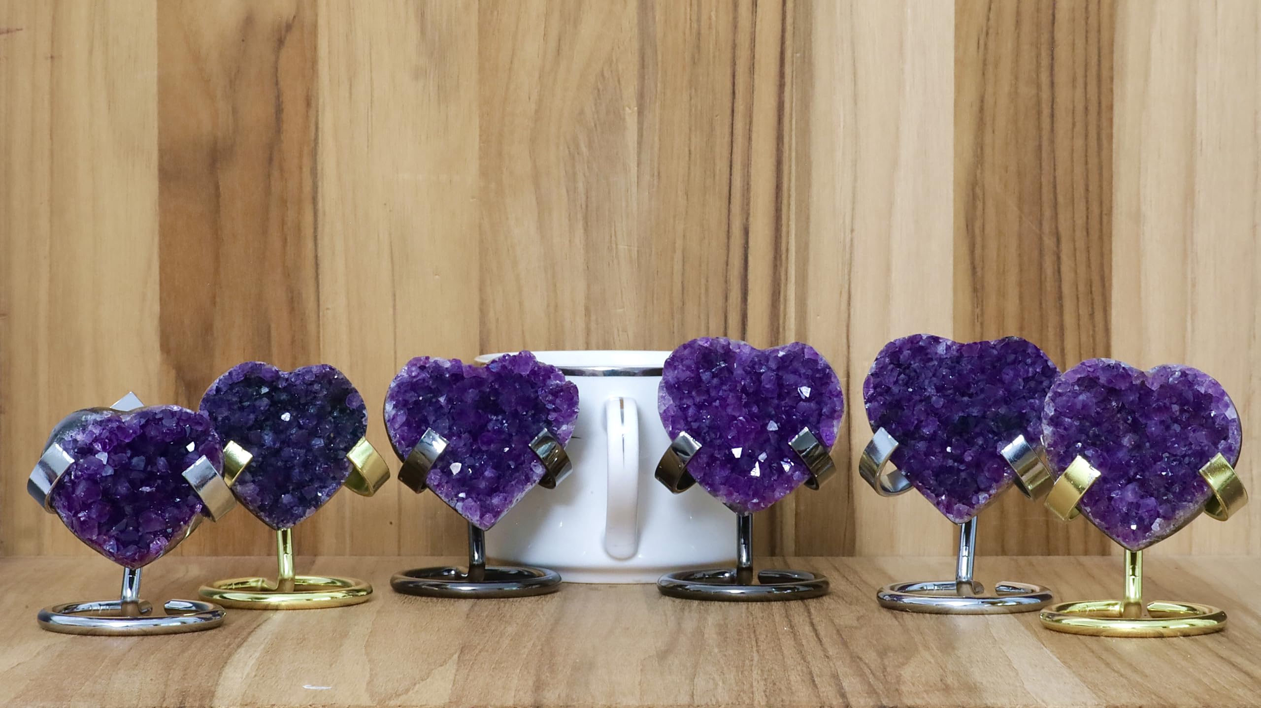 Hand-carved Amethyst Heart Cluster with Stand, Natural Raw Crystal Heart Stone 1–7 Inch tall (50g–1200g), Reiki Healing Gemstone, Love, spiritual Valentine Gift. (200-350 Grams-1.5 to 2.5" tall)