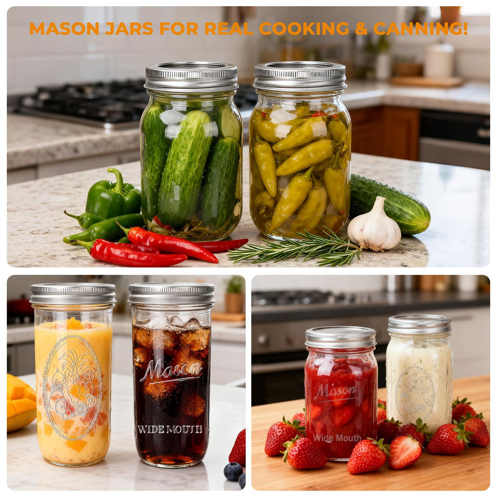 CycleMore 20 Pcs 12oz Glass Mason Jars With Silver Separable Lids, 350ml Round Canning Jars for Honey, Jam, Herb, Wedding Favor, Kitchen Storage Wide Mouth Bottles for Crafts, Meal Prep
