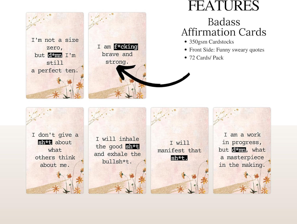 Affirmation Cards - 72 Swearing, Motivational and Inspirational Cards for Women, Size 2.15"x3.5" Cardstock - Gifts for Women, Best Friend, Mom and Self Care Female
