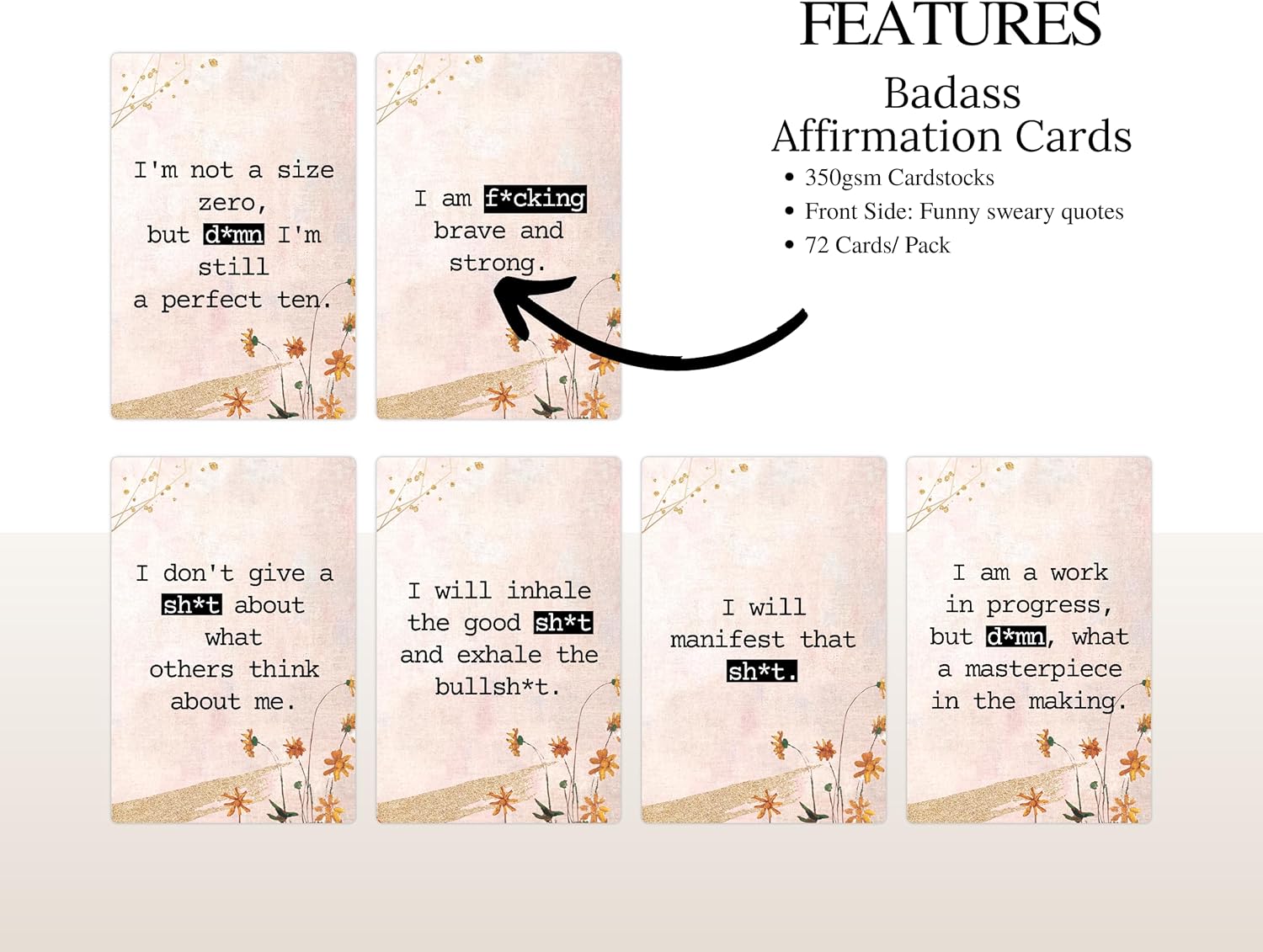 Affirmation Cards - 72 Swearing, Motivational and Inspirational Cards for Women, Size 2.15"x3.5" Cardstock - Gifts for Women, Best Friend, Mom and Self Care Female