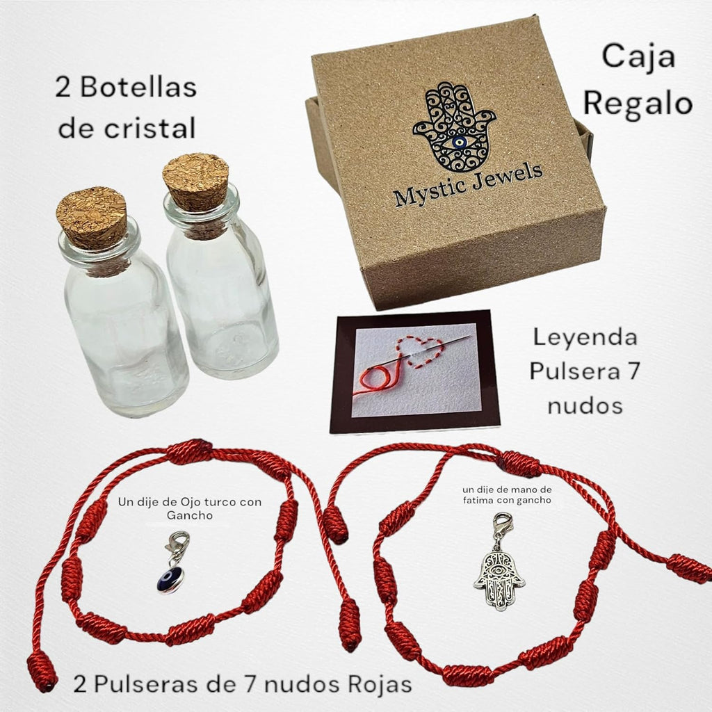 MYSTIC JEWELS - Red Rope Bracelet with 7 Chakras, Amulet of Protection and Good Luck Adjustable Handmade for Women Men Symbol of Friendship, Talla única, Polyester, No Gemstone