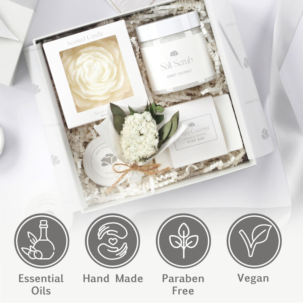 Mothers Day Spa Box for Women – Coffee Scented Candle Set with Bath Bomb & Salt Scrub, Handmade Birthday Present for Her