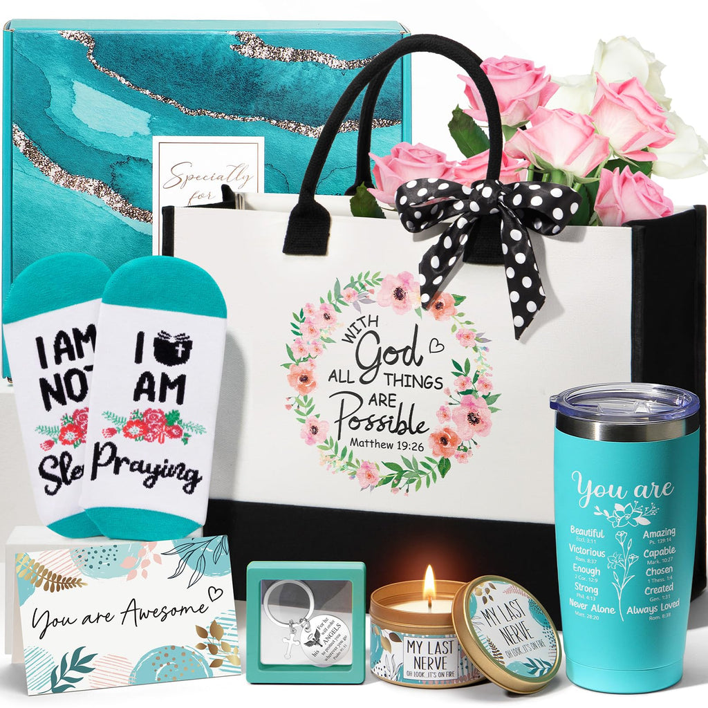 Christian Gifts for Christian Women Faith, Inspirational Religious Gifts for Catholic Women Spiritual Bible Gift Mothers Day Easter Birthday Gift for Womens Mom Sister Friend Wife Coworker w/ Tote Bag