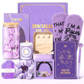 Pisces Birthday Gifts for Women, 12PCS Purple Zodiac Gift Baskets for Women with 16 oz Pisces Glass Cup Candle Mini Jewelry Gift Box, Unique Womens Birthday Gifts for Best Friend, Her, Mom, Sister