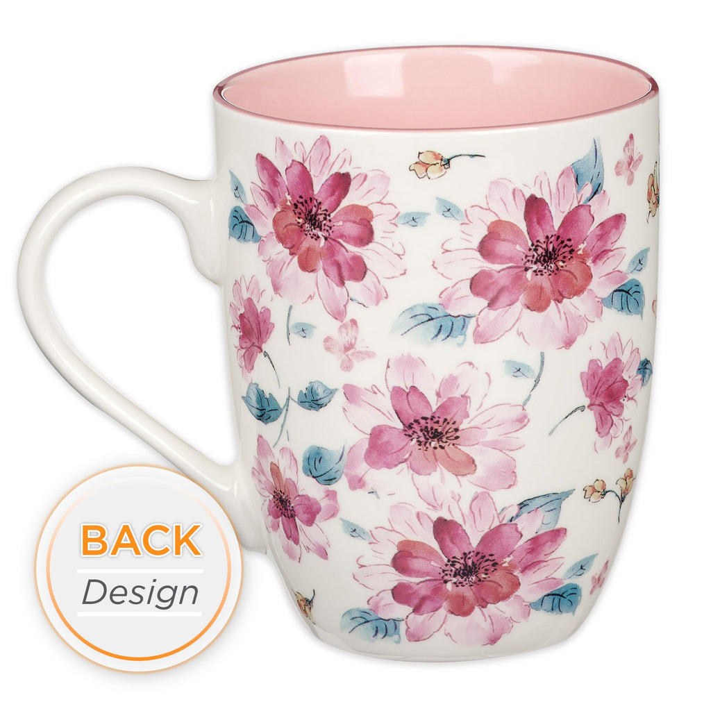 Christian Art Gifts Inspirational Ceramic Coffee & Tea Scripture Mug for Women: All Things are Possible Encouraging Bible Verse, Cute Microwave & Dishwasher Safe Drinkware, White & Pink Floral, 12 oz.