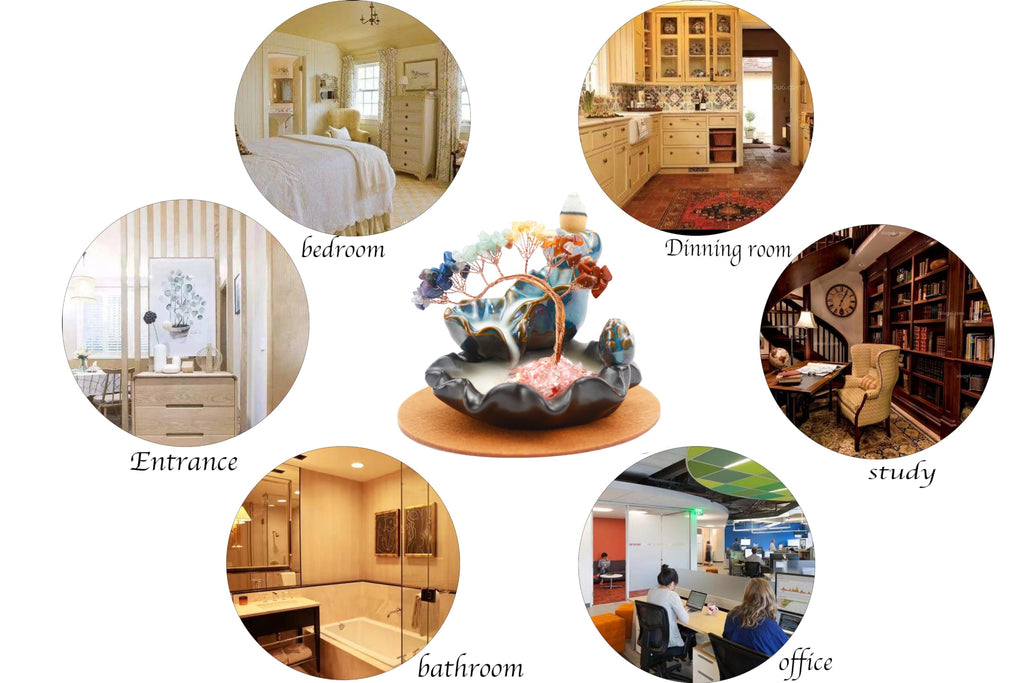 Waterfall Burner, Crystal Tree Backflow Incense Holder, with 30 Incense Cones, 30 Incense Stick, 1 Healing Crystal Necklace, Aromatherapy Anxiety Relief Items, Mom Gifts for Christmas