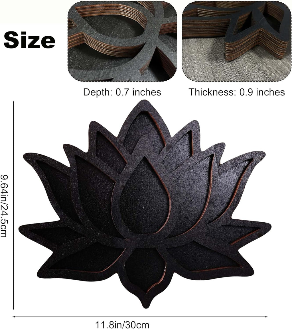 Wooden Crystal Display Shelf Lotus Floating Shelf Gothic Rustic Boho Style Wall Art Decor,Display Shelf Suitable for Crystals, Essential Oils, Rocks, and Collectibles 11.8x9.64x0.9 Inches