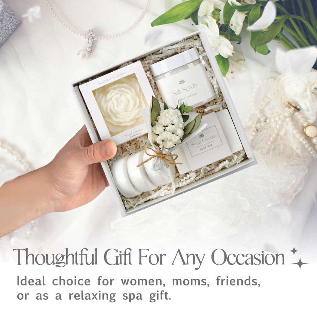 Mothers Day Spa Box for Women – Coffee Scented Candle Set with Bath Bomb & Salt Scrub, Handmade Birthday Present for Her