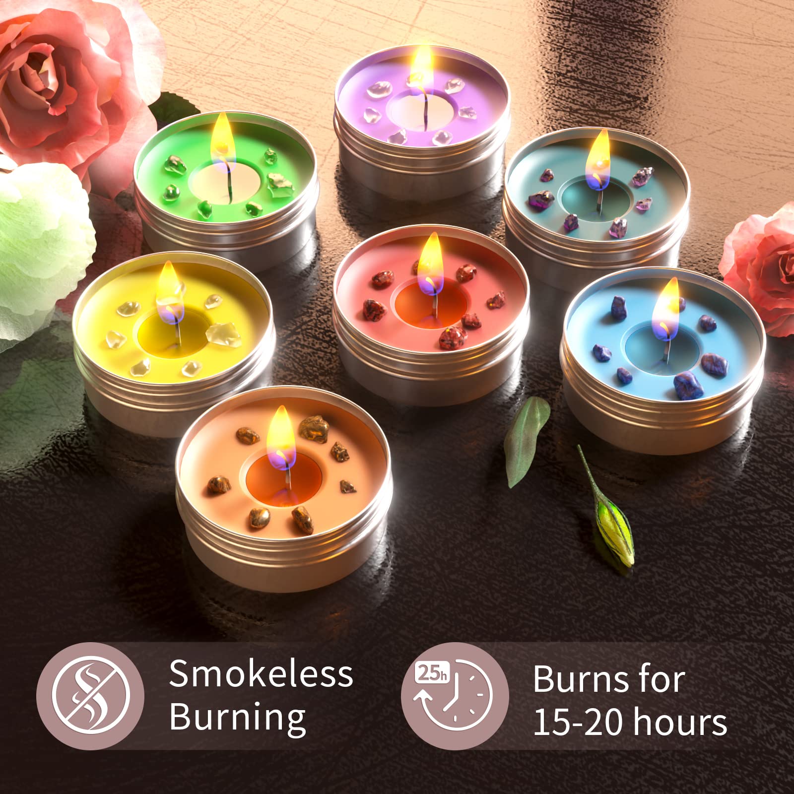 Inspireyes Scented Candles Set with Crystal, 3 Wick Candle 19 oz Soy Wax Aromatherapy Meditation Candles, Large Manifestation Candle with Large Energy Stones, Birthday Gifts for Women