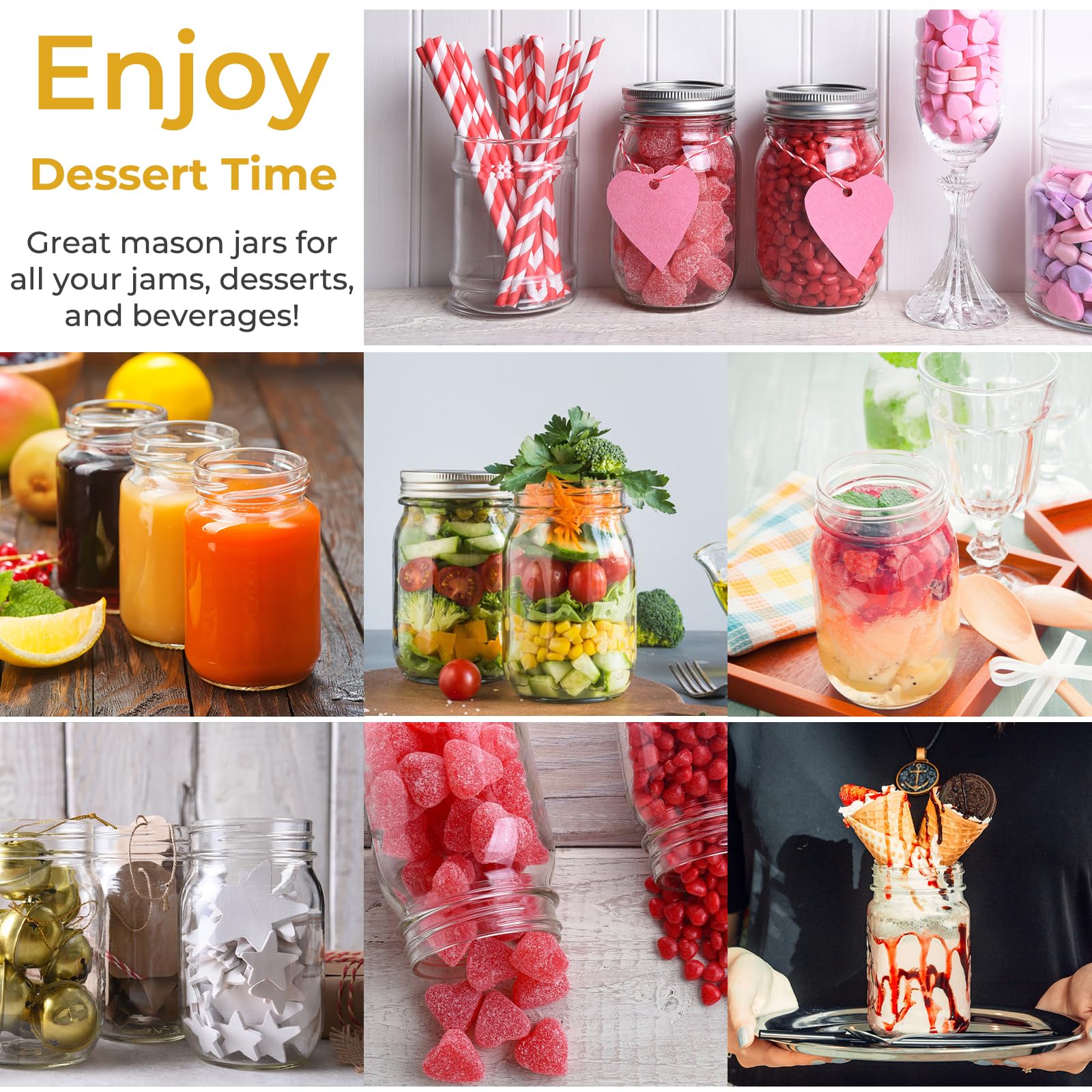 CycleMore 20 Pcs 12oz Glass Mason Jars With Silver Separable Lids, 350ml Round Canning Jars for Honey, Jam, Herb, Wedding Favor, Kitchen Storage Wide Mouth Bottles for Crafts, Meal Prep