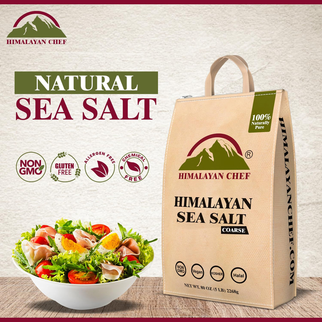 Himalayan Chef Pink Himalayan Salt Coarse Grain, 5 lbs Plastic Jar - Pure, Natural, Kosher, Mineral-Rich, Ideal for Grinder Refills, Cooking, Seasoning