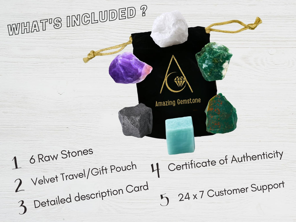 Amazing Gemstone Crystals for House Protection Manifestation, Set of 6 Amethyst, Scolecite, Shungite, Black Tourmaline, Selenite and Moss Agate Healing Crystals and Stones