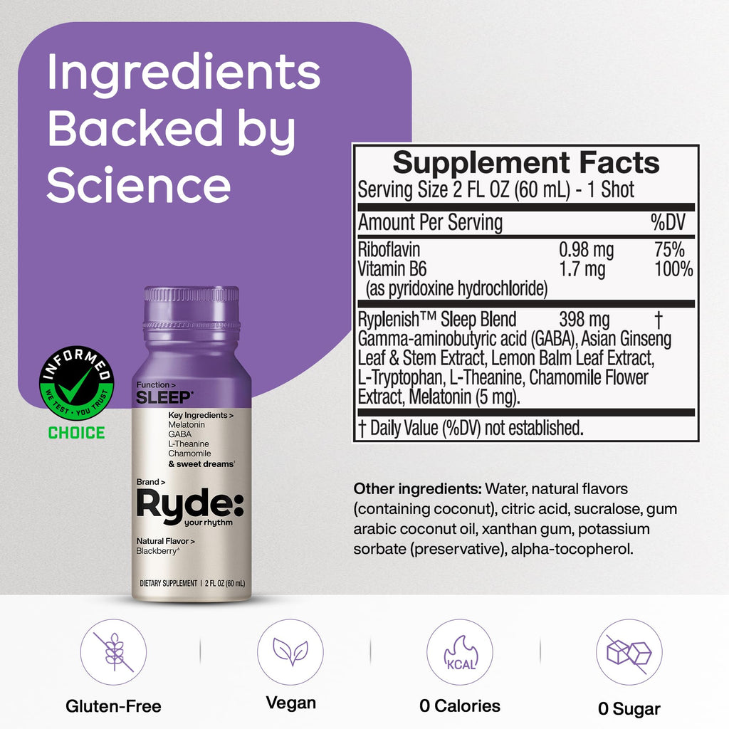 Ryde: Energize Shot | Tropical Flavor | Green Tea Caffeine, Taurine, Ginseng Extract & B Vitamins | 0 Calories, 0 Sugar | 2 FL OZ Shots | Boosts energy* (8 Pack)