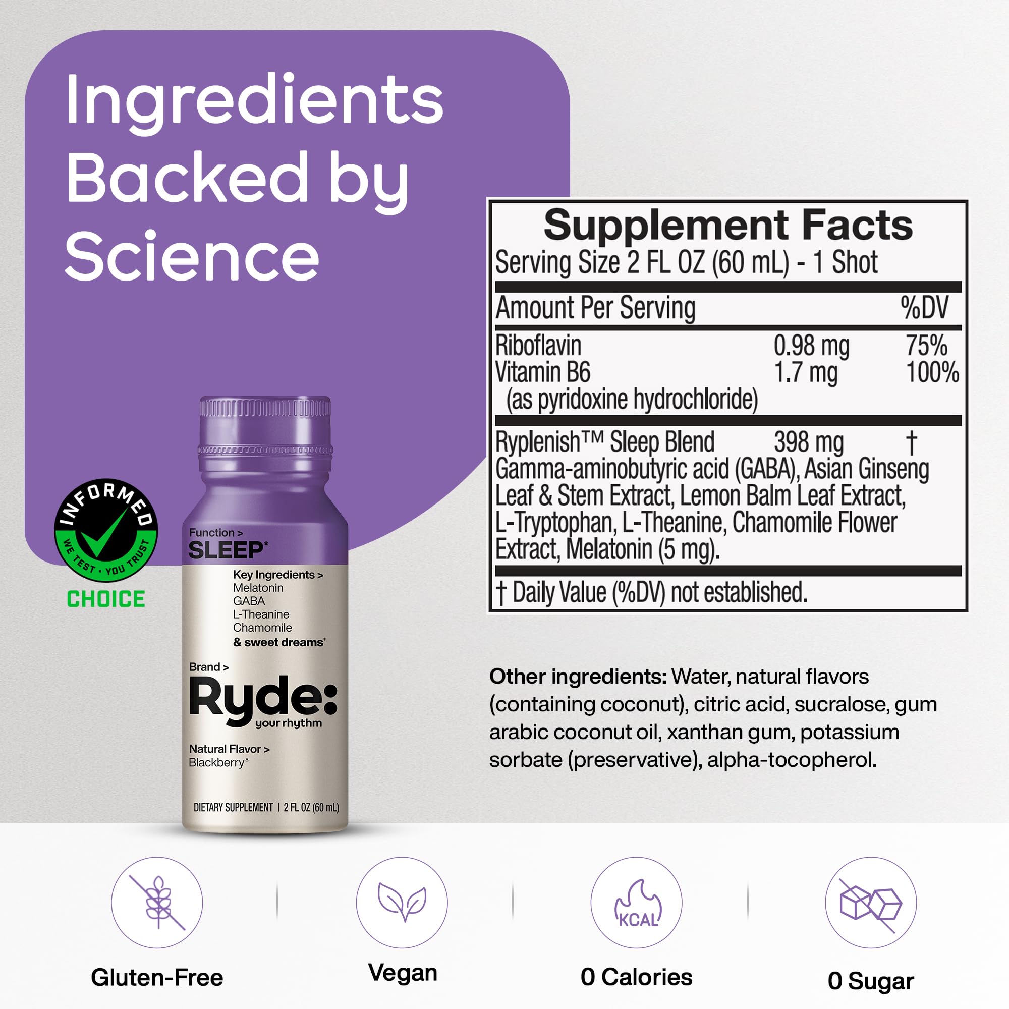 Ryde: Energize Shot | Tropical Flavor | Green Tea Caffeine, Taurine, Ginseng Extract & B Vitamins | 0 Calories, 0 Sugar | 2 FL OZ Shots | Boosts energy* (8 Pack)
