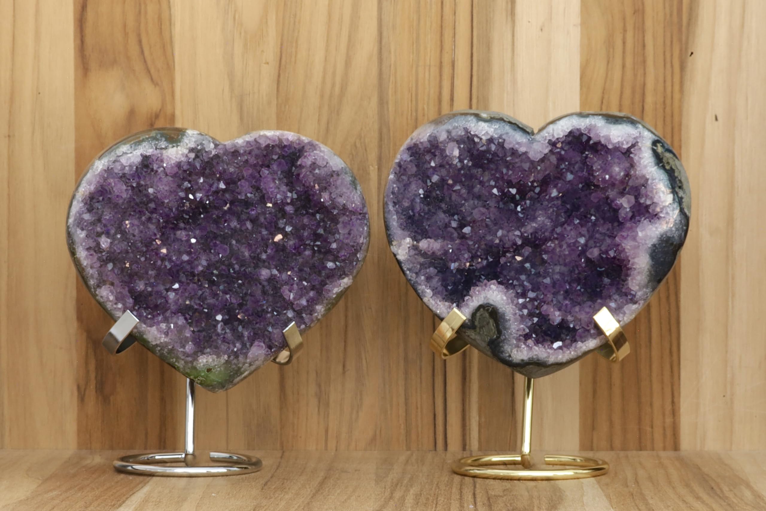 Hand-carved Amethyst Heart Cluster with Stand, Natural Raw Crystal Heart Stone 1–7 Inch tall (50g–1200g), Reiki Healing Gemstone, Love, spiritual Valentine Gift. (200-350 Grams-1.5 to 2.5" tall)