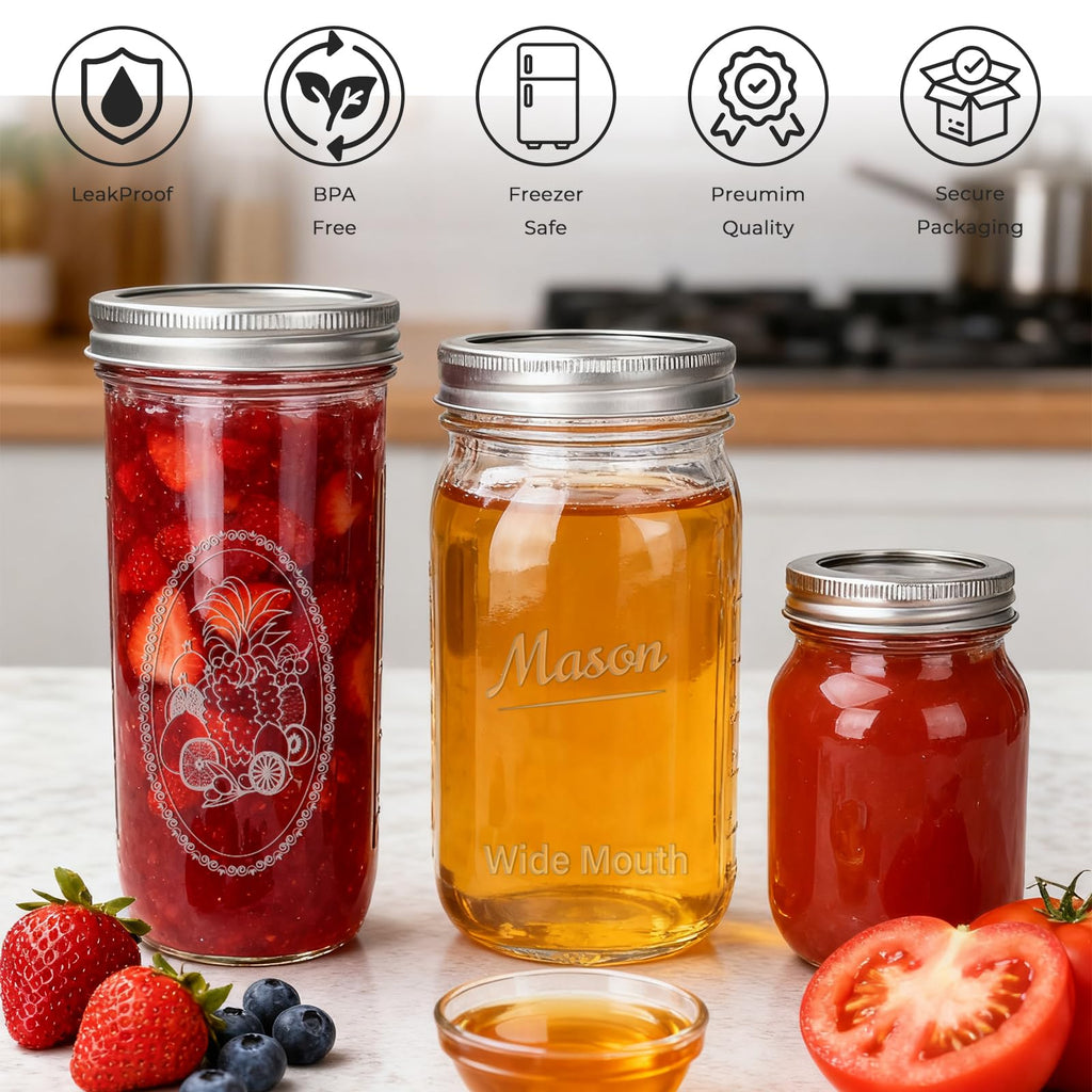 CycleMore 20 Pcs 12oz Glass Mason Jars With Silver Separable Lids, 350ml Round Canning Jars for Honey, Jam, Herb, Wedding Favor, Kitchen Storage Wide Mouth Bottles for Crafts, Meal Prep