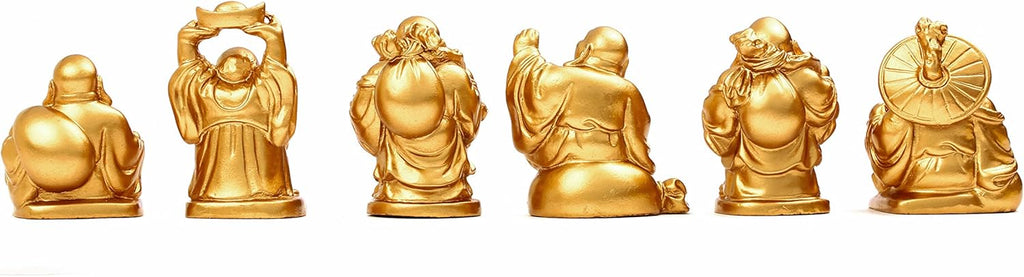 BRABUD Feng Shui 2'' Golden Resin Laughing Buddha Statue Figurines Set of 6 BS019