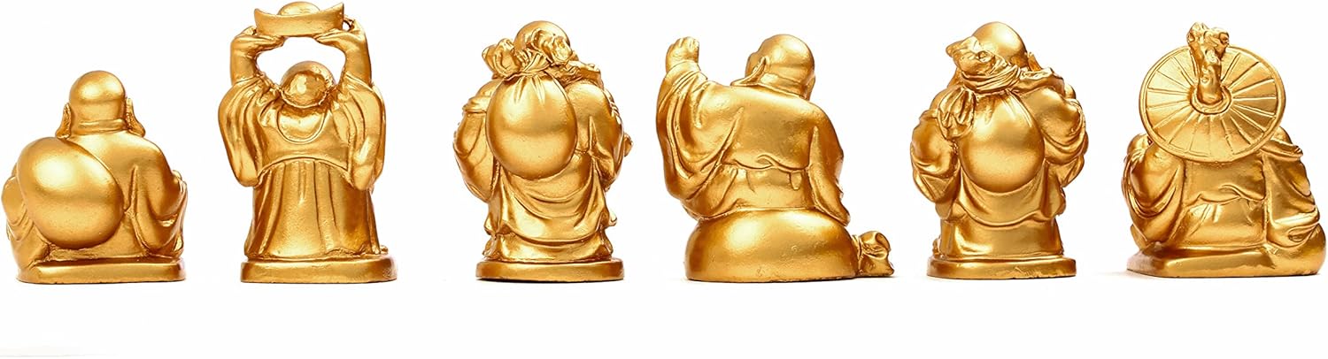 BRABUD Feng Shui 2'' Golden Resin Laughing Buddha Statue Figurines Set of 6 BS019
