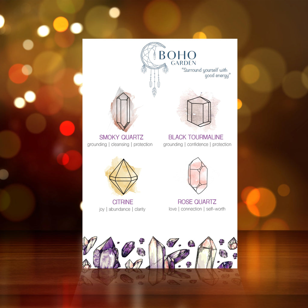 BOHO GARDEN Crystal Hanging Car Charm - Purple Rear View Mirror Hanging Car Accessories for Women, Moon Decor Hanging Ornament, Witchy Gifts and Healing Stones - Rose Quartz & Amethyst