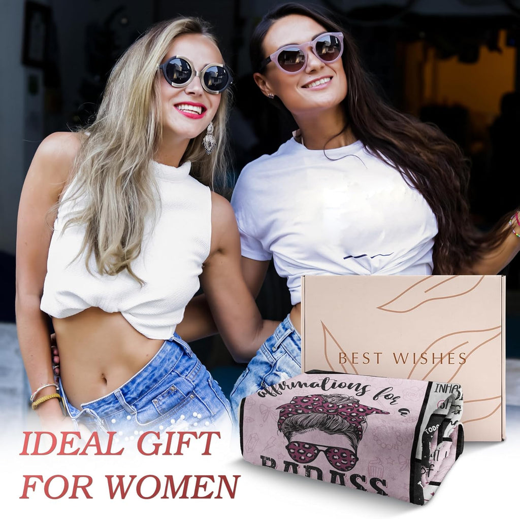 Craftique Affirmations for a Badass Blanket, Birthday Gifts for Women, Daily Motivational/Inspirational/Self Care Blanket for Women, Funny Practical Badass Affirmations Blankets, Soft