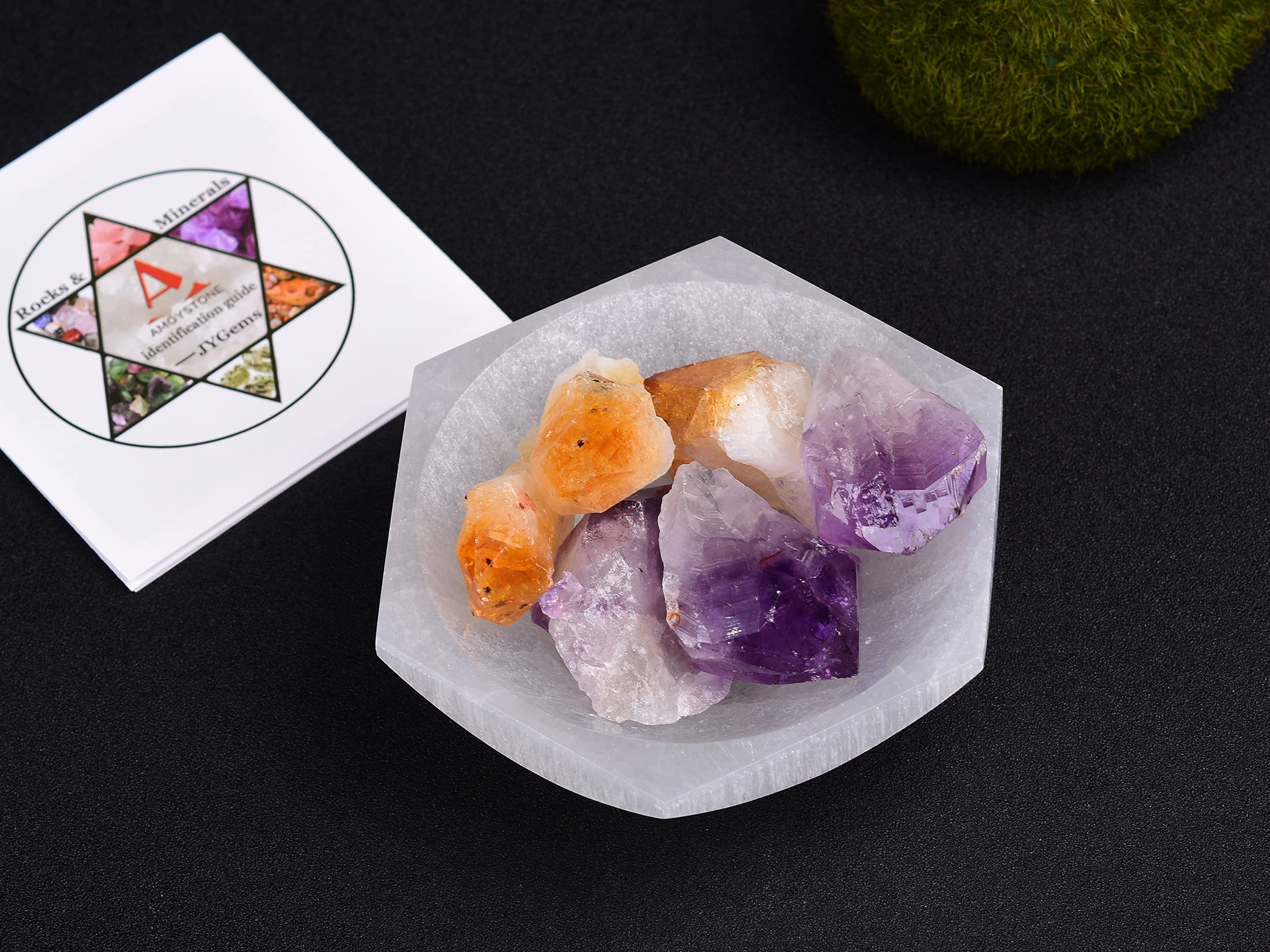AMOYSTONE Natural Selenite Charging Bowl with Mandala Engraving 3.5-4'' Energy Cleansing Crystal Plate for Healing Meditation and Spiritual Home Decor