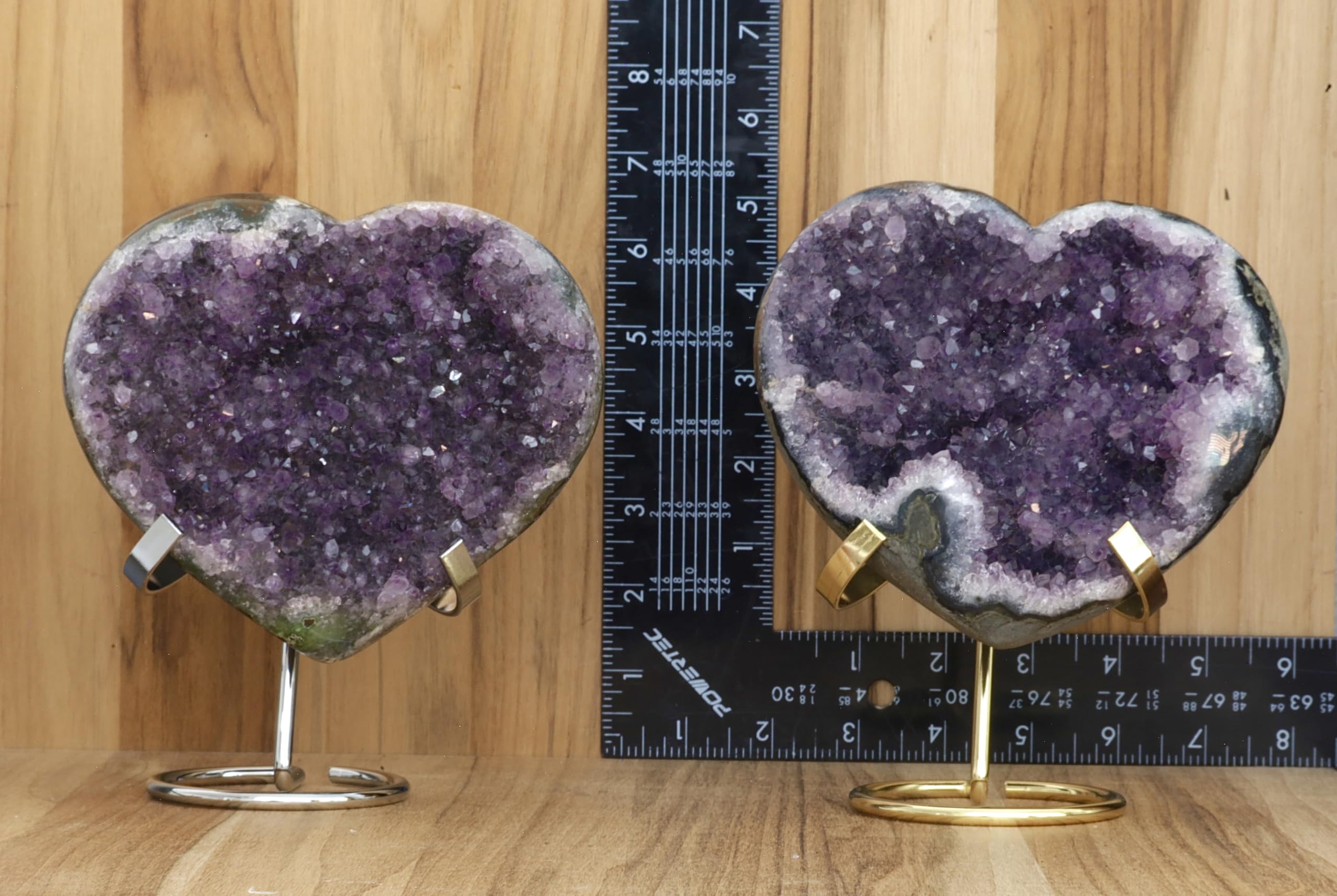 Hand-carved Amethyst Heart Cluster with Stand, Natural Raw Crystal Heart Stone 1–7 Inch tall (50g–1200g), Reiki Healing Gemstone, Love, spiritual Valentine Gift. (200-350 Grams-1.5 to 2.5" tall)