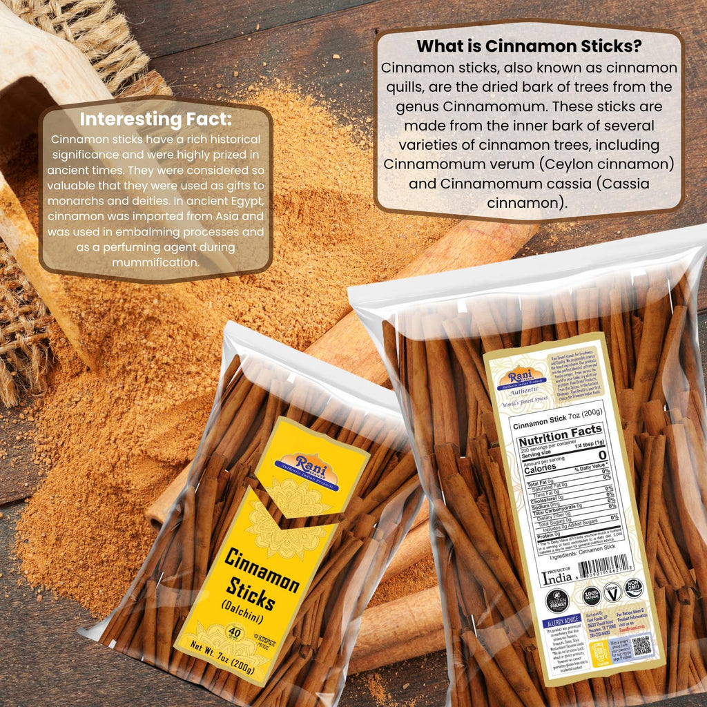 Rani Cinnamon Sticks 7oz (200g) - 36-44 Sticks - Strong Aroma, Perfect for Baking, Cooking & Beverages | 3+ Inches Length - Cassia Saigon Cinnamon from Vietnam | Kosher